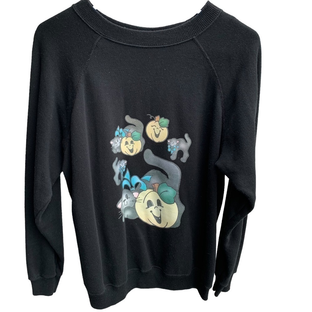 Vintage Crewneck Sweatshirt Halloween Pumpkins Black Cats Size Women’s Medium